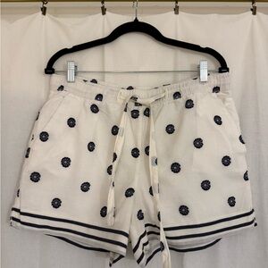 LOFT White Shorts with Navy Blue Floral Pattern